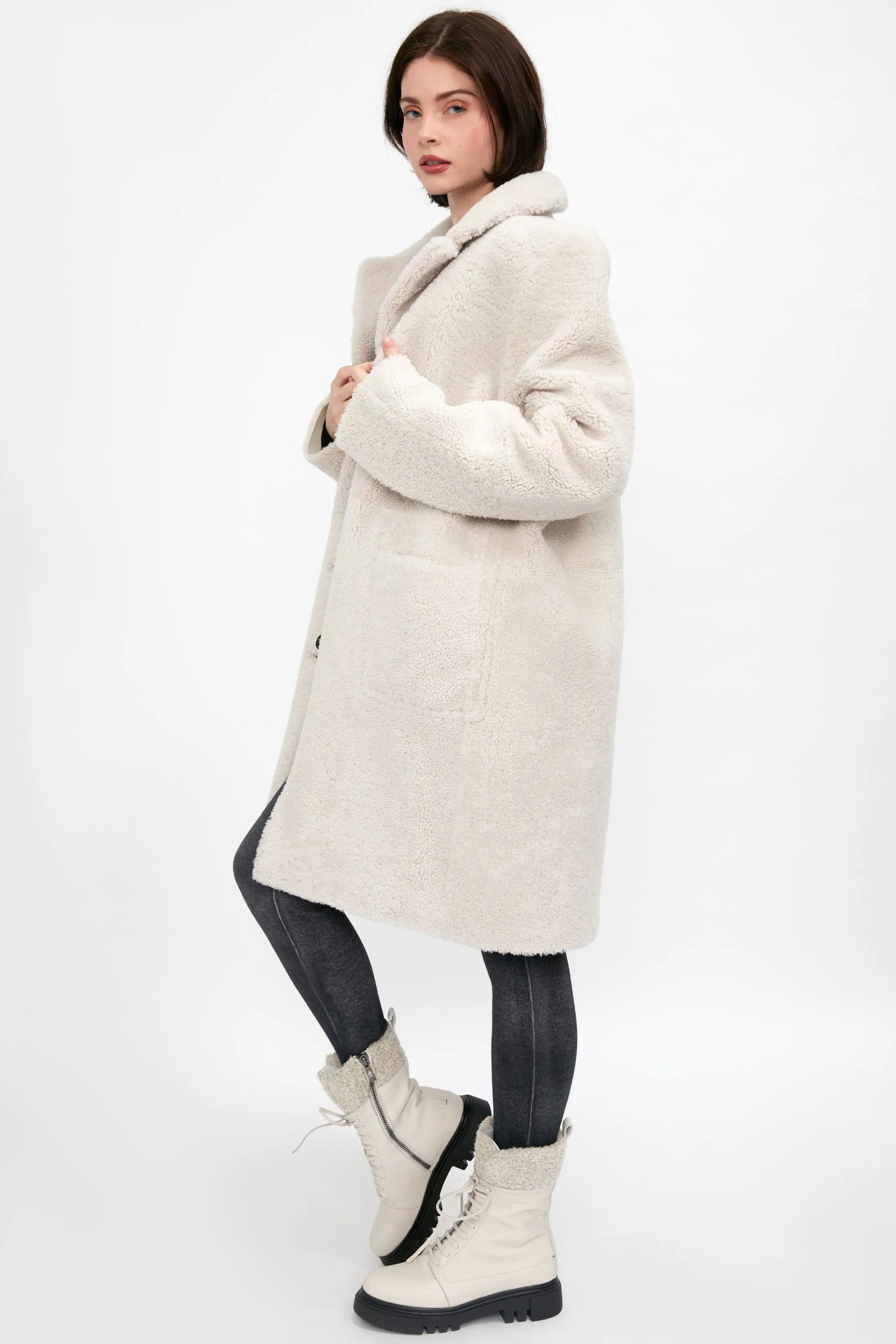 Reversible Shearling Coat in Ivory