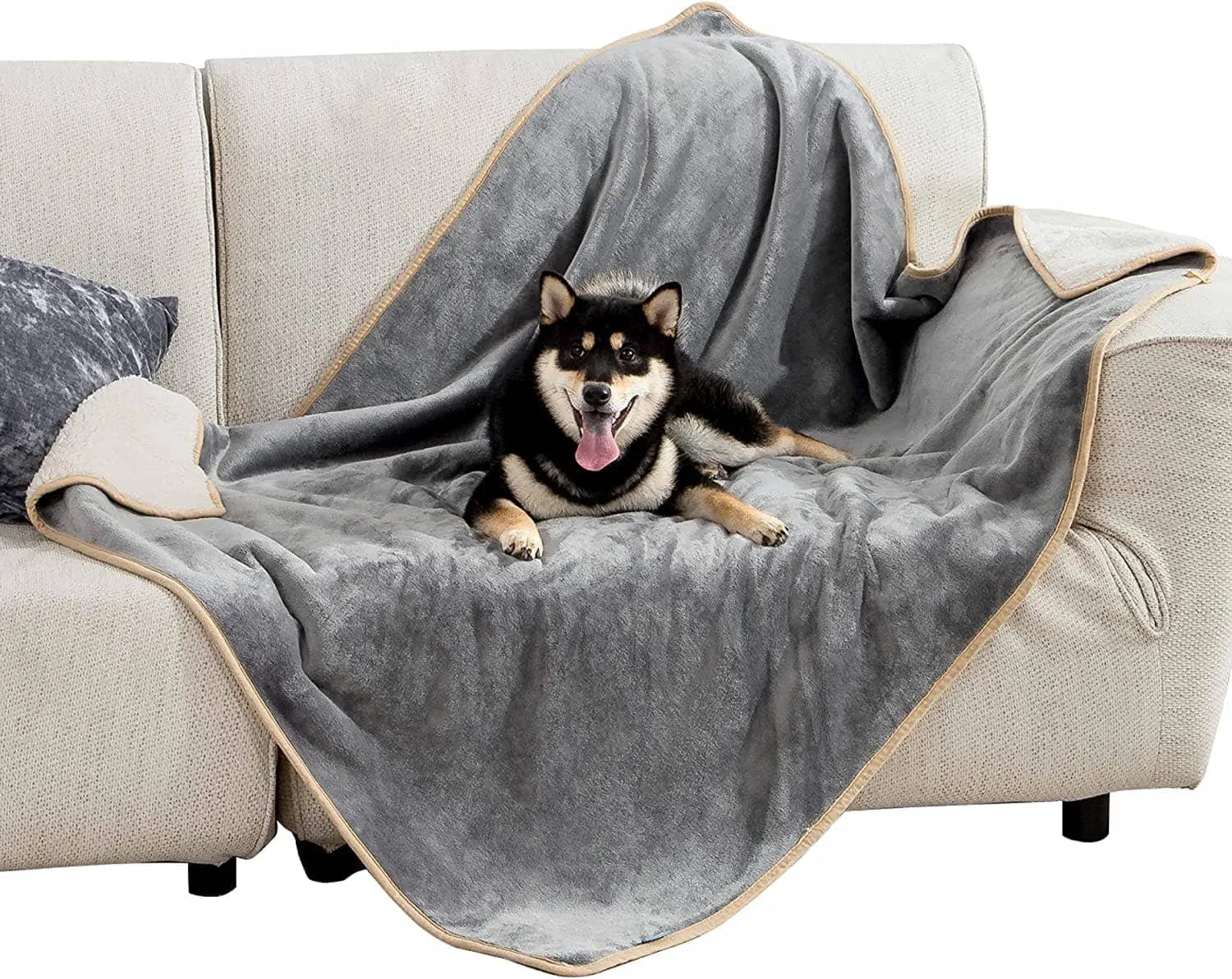 Reversible Sherpa and Microfiber Fleece Dog Blanket