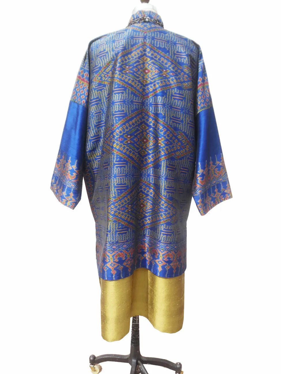 Reversible Silk Ikat Cocktail Coat Gold Royal Blue