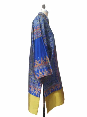 Reversible Silk Ikat Cocktail Coat Gold Royal Blue