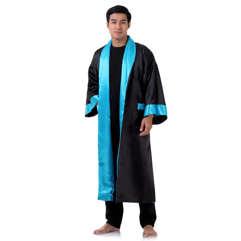 Reversible Turquoise Tianlong Dragon Kimono Robe for Men