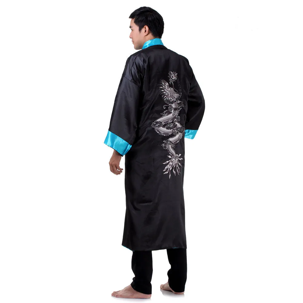 Reversible Turquoise Tianlong Dragon Kimono Robe for Men