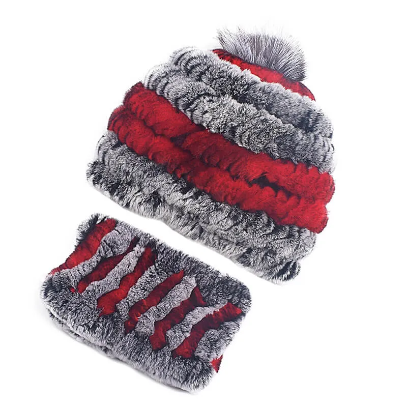 Rex rabbit fur hat female autumn and winter outdoor warm ear protection scarf casual suit