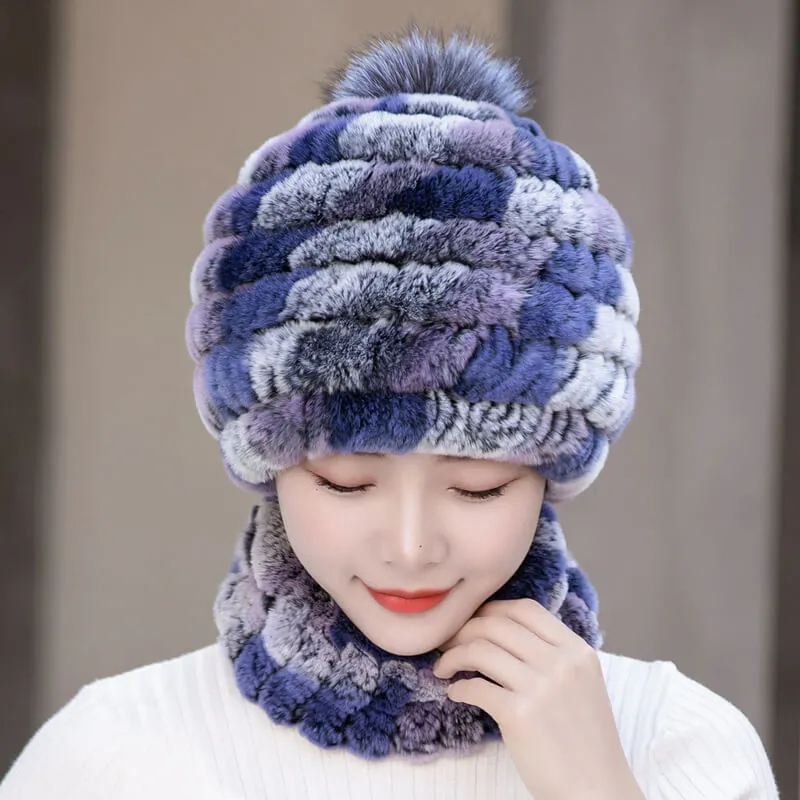 Rex rabbit fur hat female autumn and winter outdoor warm ear protection scarf casual suit