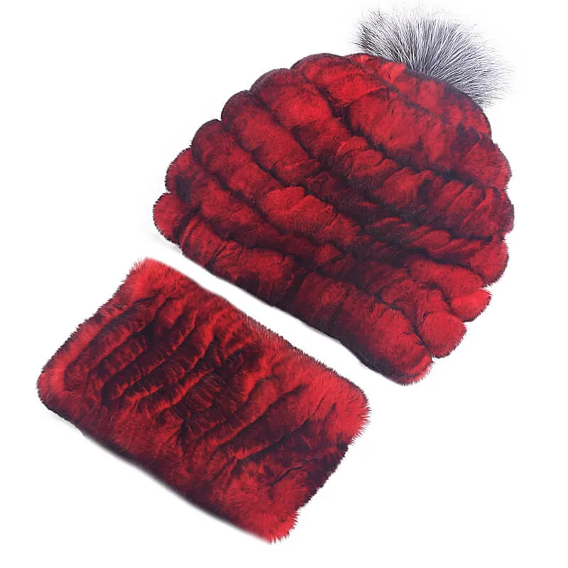 Rex rabbit fur hat female autumn and winter outdoor warm ear protection scarf casual suit