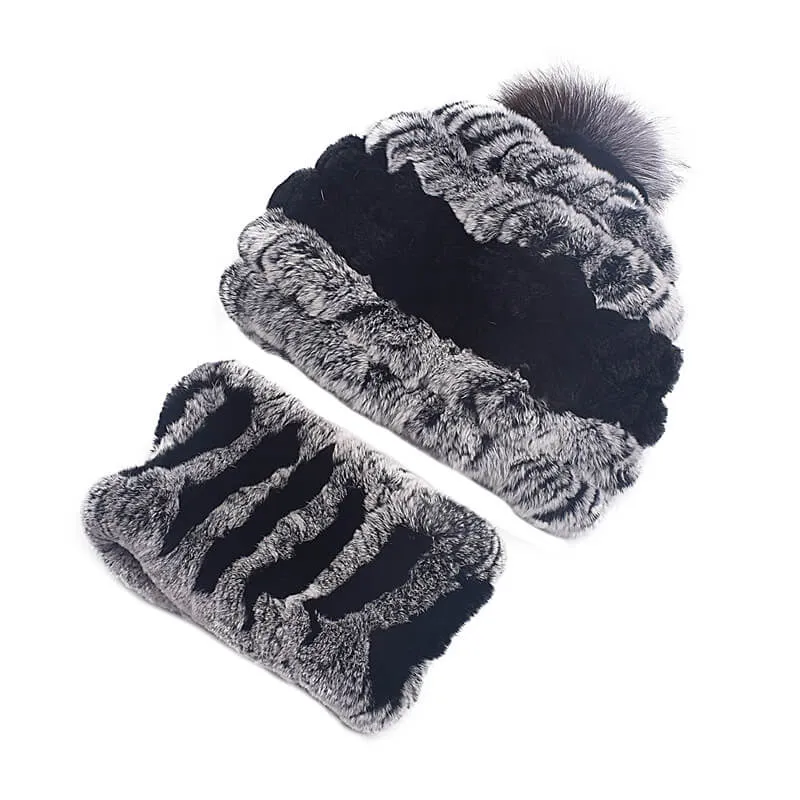 Rex rabbit fur hat female autumn and winter outdoor warm ear protection scarf casual suit