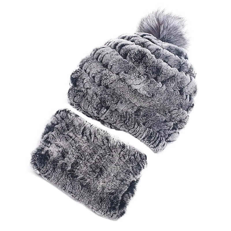 Rex rabbit fur hat female autumn and winter outdoor warm ear protection scarf casual suit