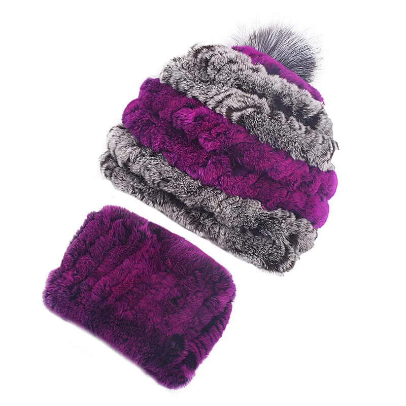 Rex rabbit fur hat female autumn and winter outdoor warm ear protection scarf casual suit