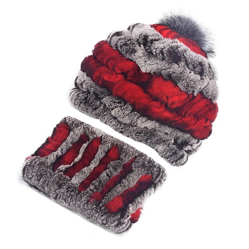 Rex rabbit fur hat female autumn and winter outdoor warm ear protection scarf casual suit