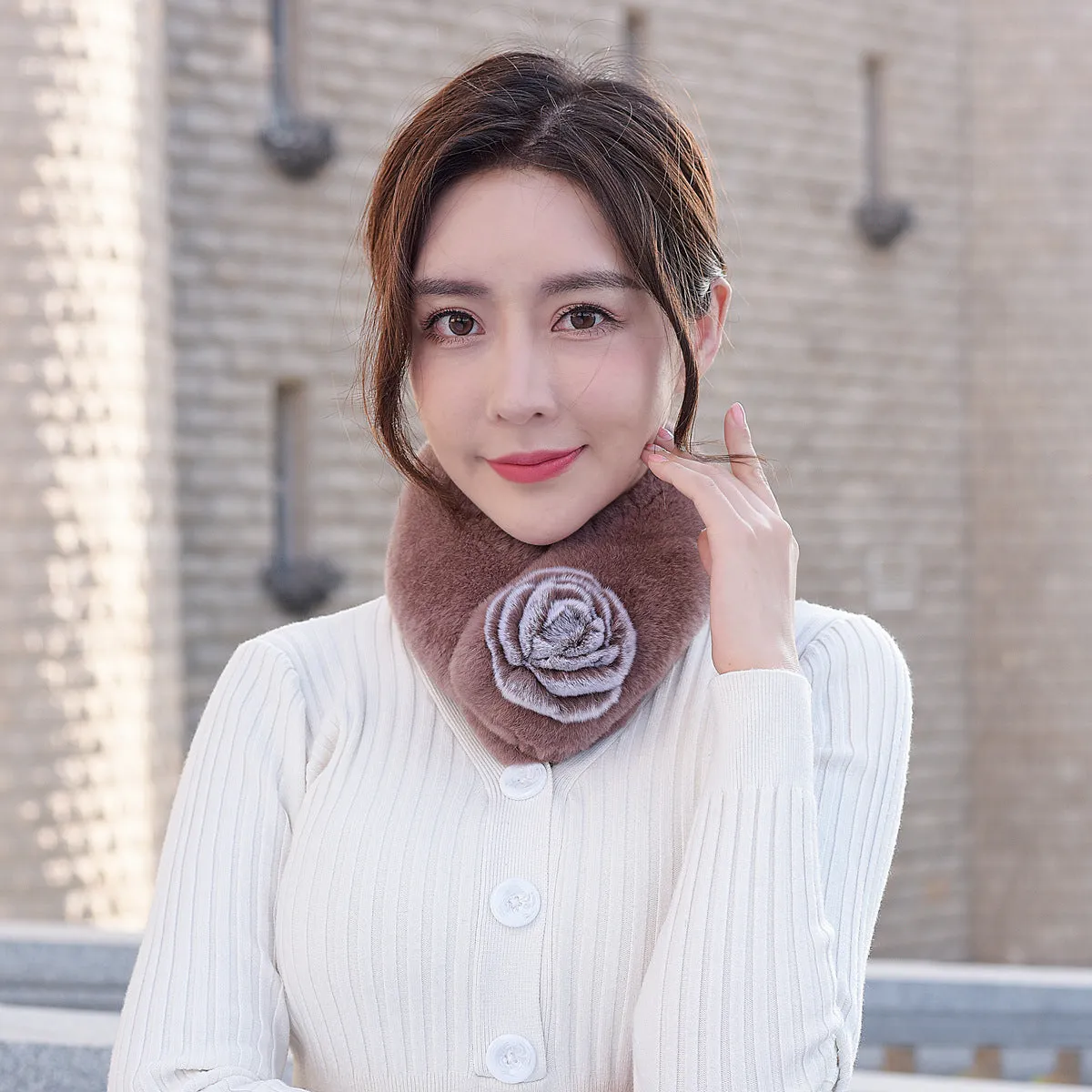 Rex rabbit fur scarf female winter fur scarf suction buckle flower double-sided warm real fur