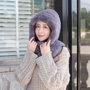 Rex rabbit fur snow cap all-encompassing towel cap one-piece winter warm and cold-proof thickened fur scarf cap