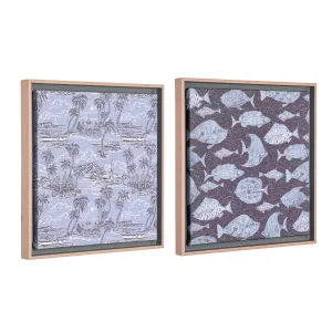 Reyn Spooner Framed Floated Tropical Blue Fish Floated Printed Linen Wall Art Set of 2