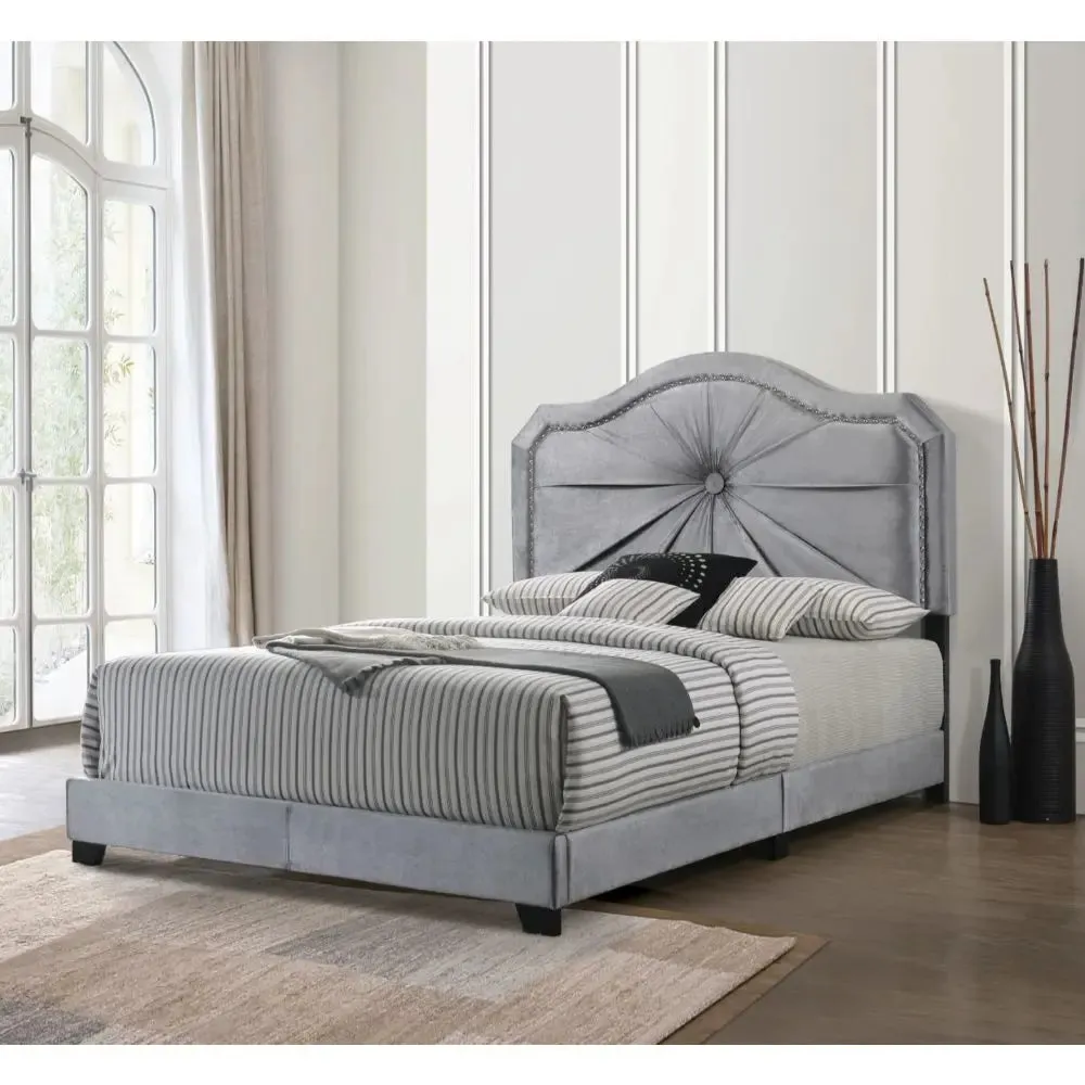 Reyna Queen Bed, Gray Velvet