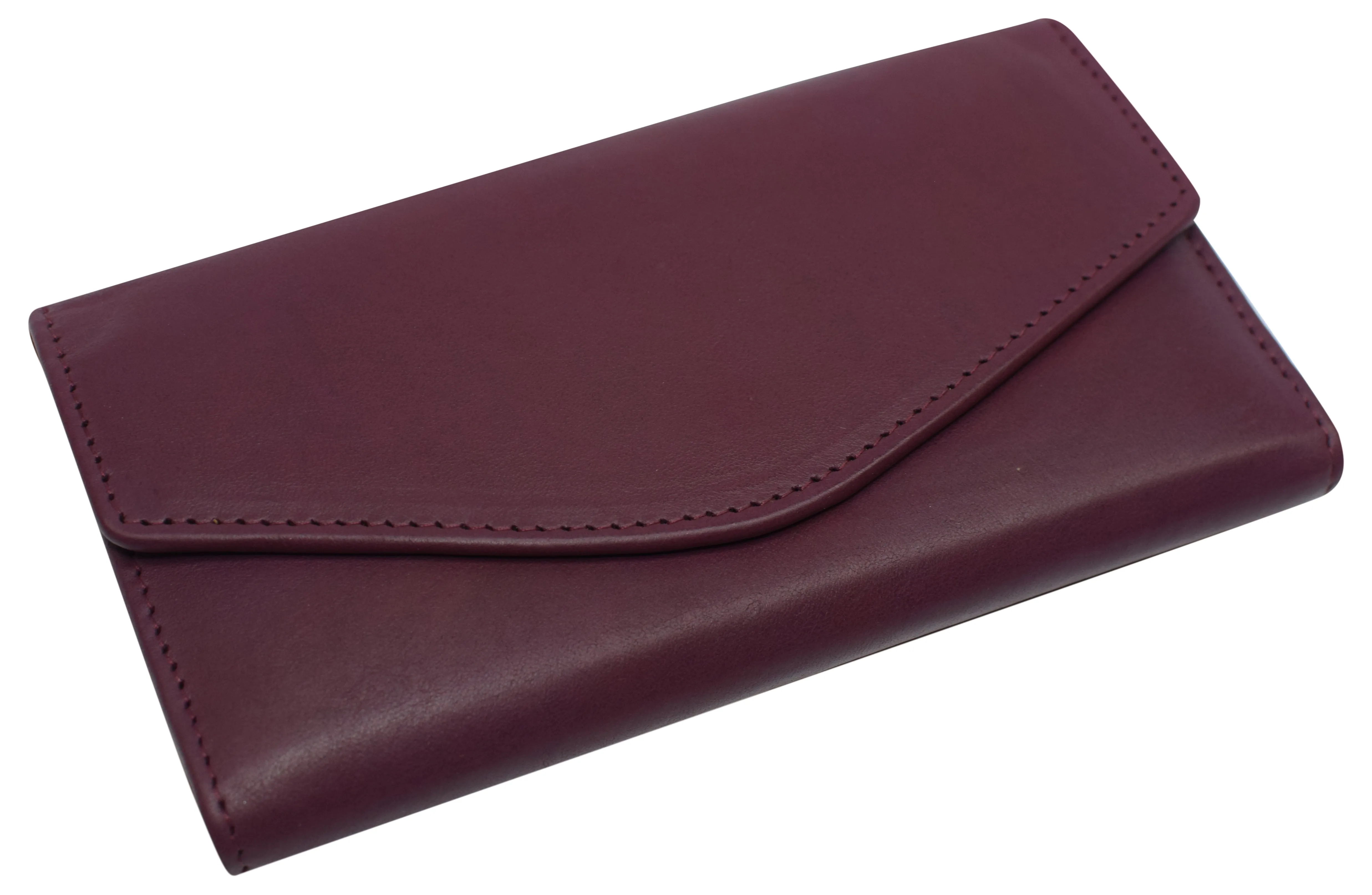 RFID Genuine Leather Women's Slim Flap Wallet Clutch Organizer