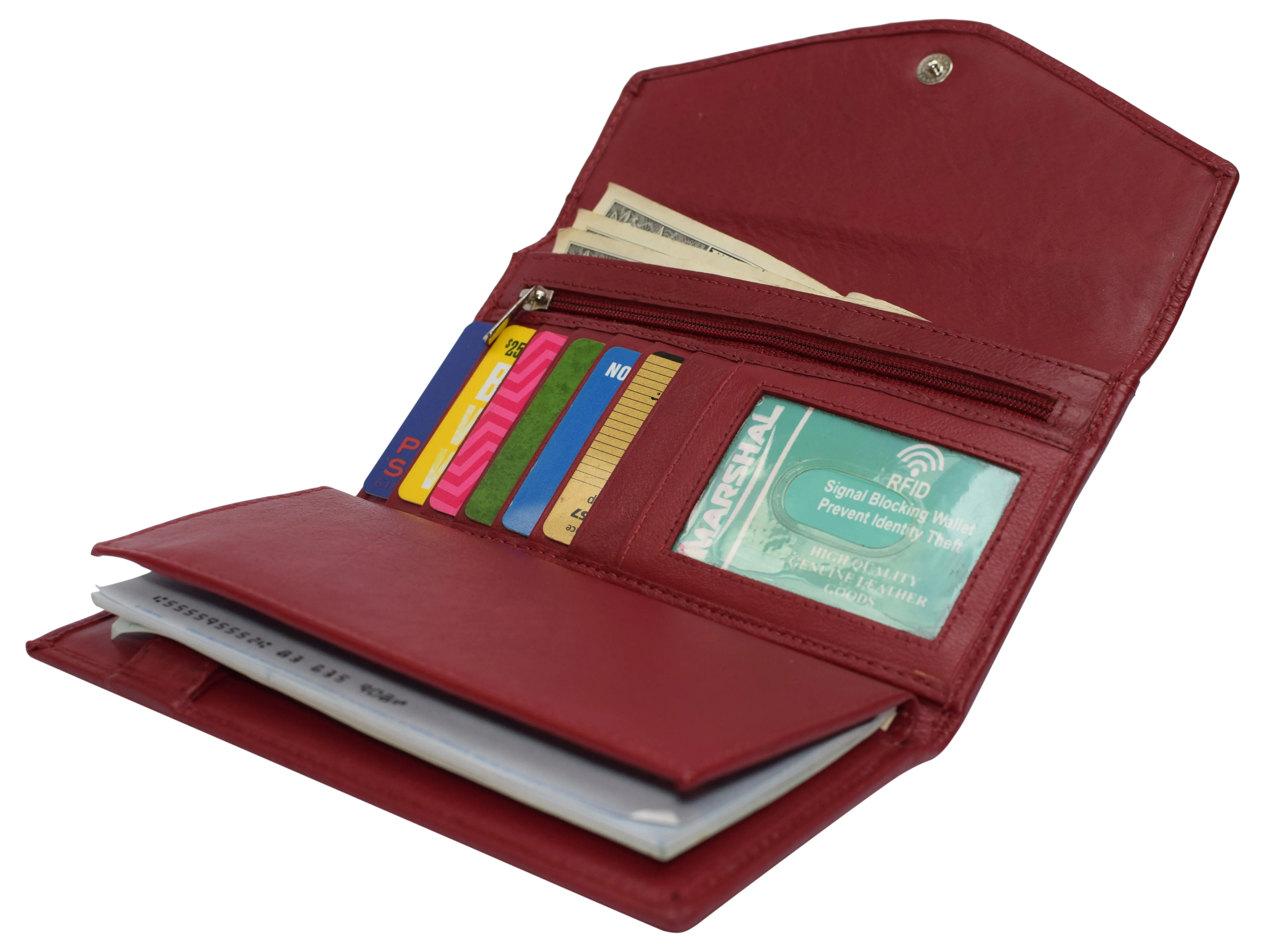 RFID Genuine Leather Women's Slim Flap Wallet Clutch Organizer