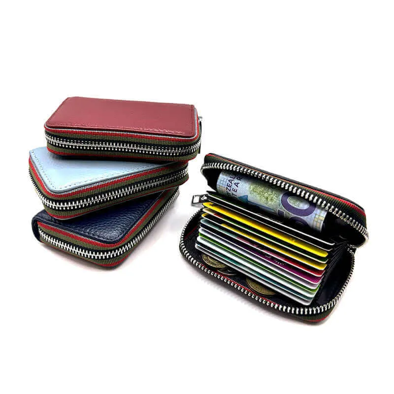 RFID Leather Card Holder | Colorful Woven Edge Design