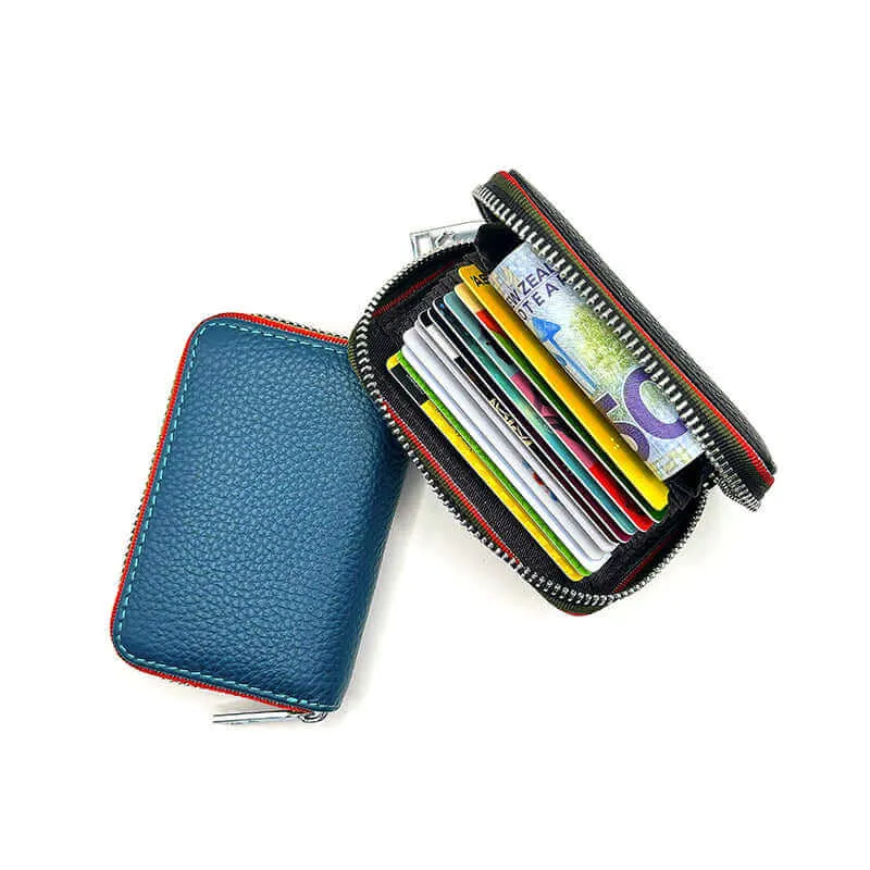 RFID Leather Card Holder | Colorful Woven Edge Design