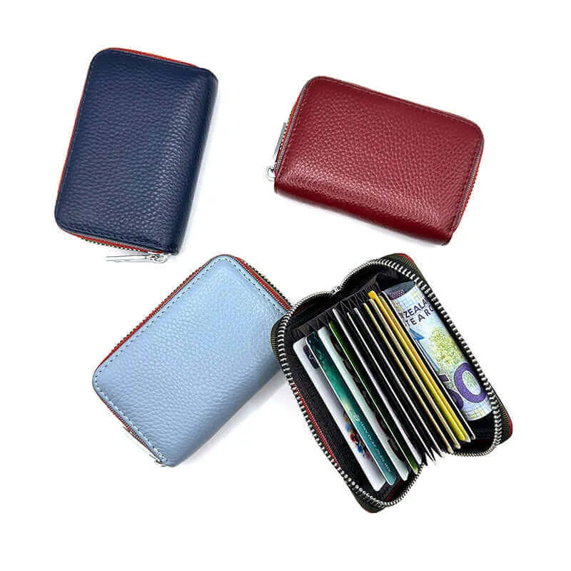 RFID Leather Card Holder | Colorful Woven Edge Design