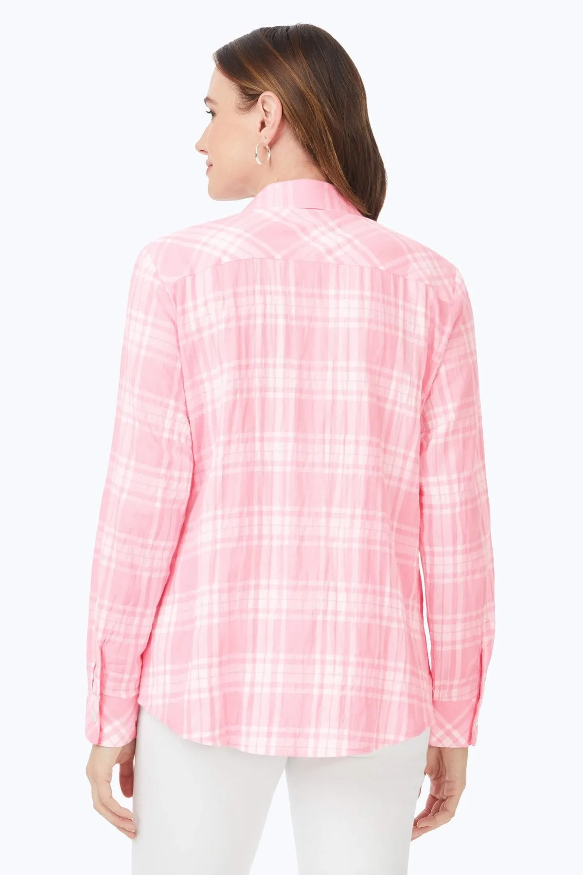 Rhea Puckered Spring Plaid Shirt, Pink