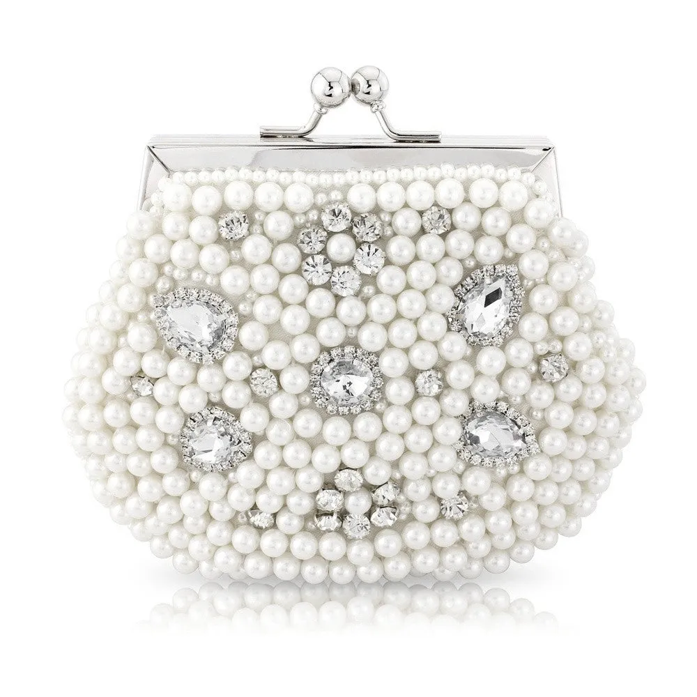 Rhian Pearl and Crystal Clutch - White