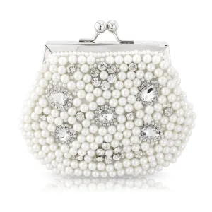 Rhian Pearl and Crystal Clutch - White