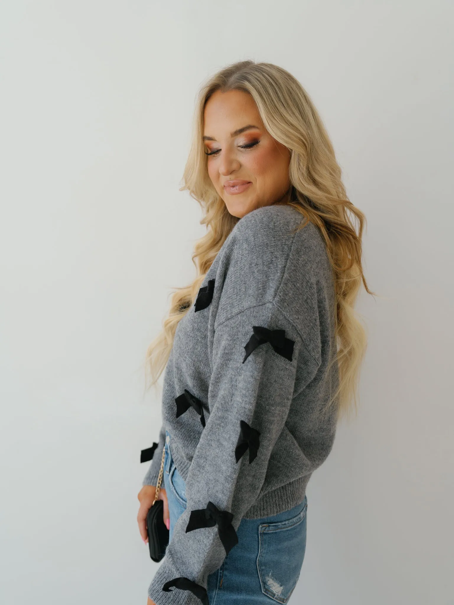 Rhiannon Bow Detail Sweater - Charcoal