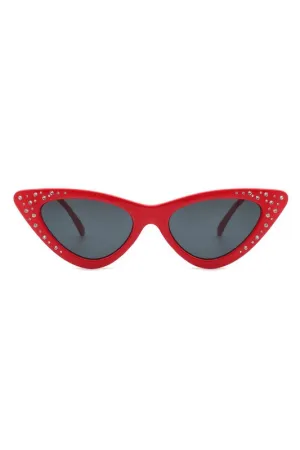 Rhinestone Cat Eye Sunglasses - Red