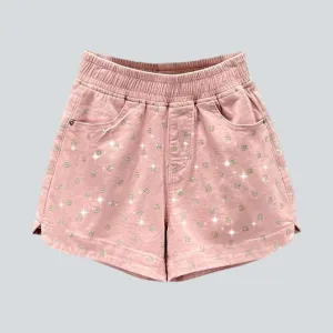 Rhinestone denim shorts with rubber