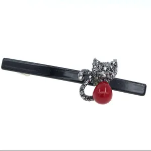 Rhinestone Kitty Princess Slim Barrette Black/Red