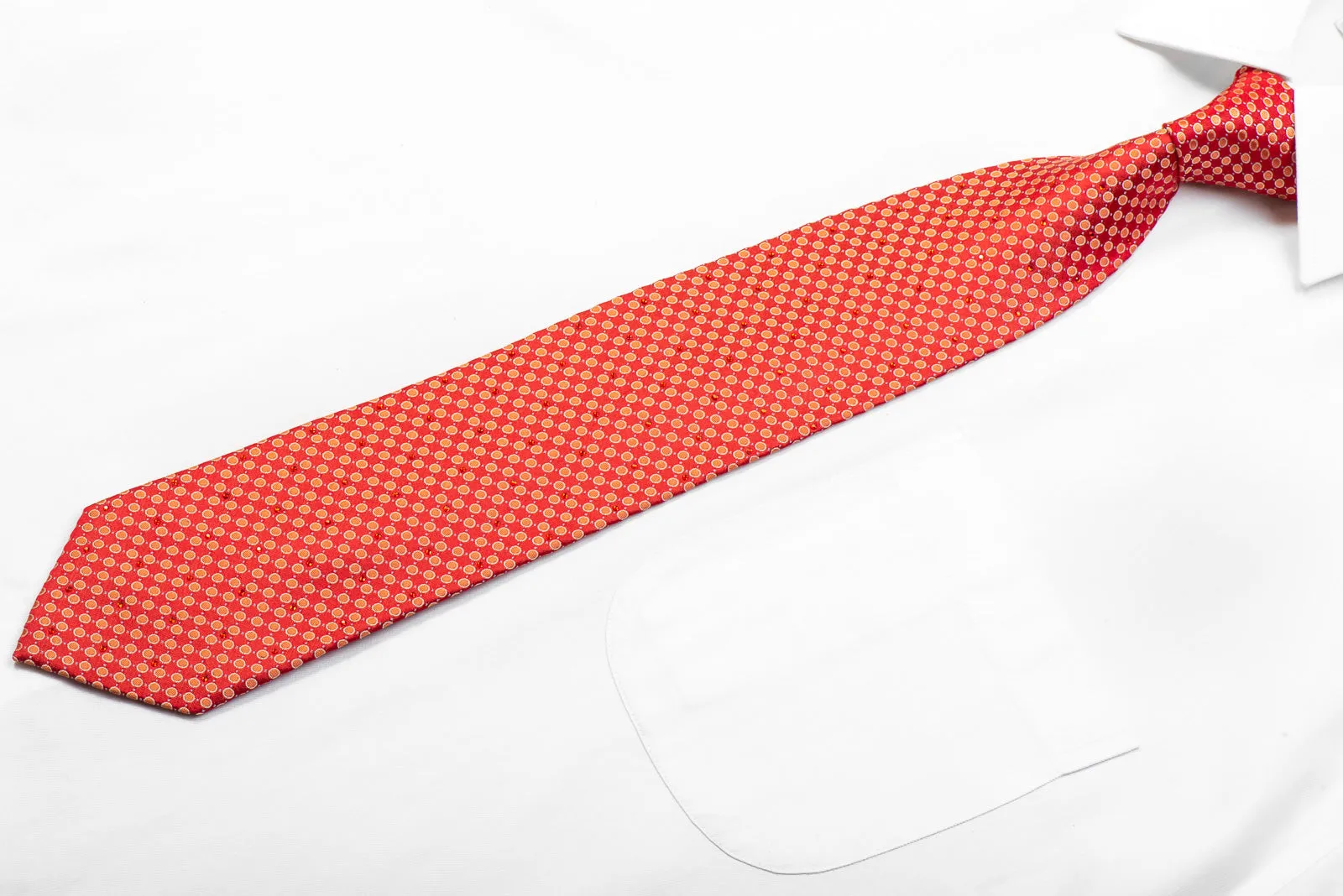 Rhinestone Necktie Orange Dots On Red Silk