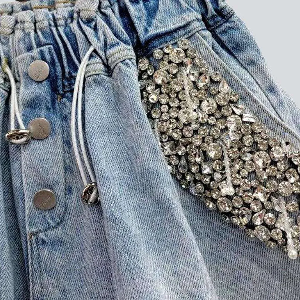 Rhinestone pocket women's denim shorts