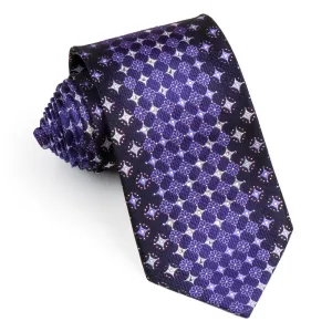 Rhinestone Silk Necktie By Paco Rabanne Silver Geometric Design On Purple