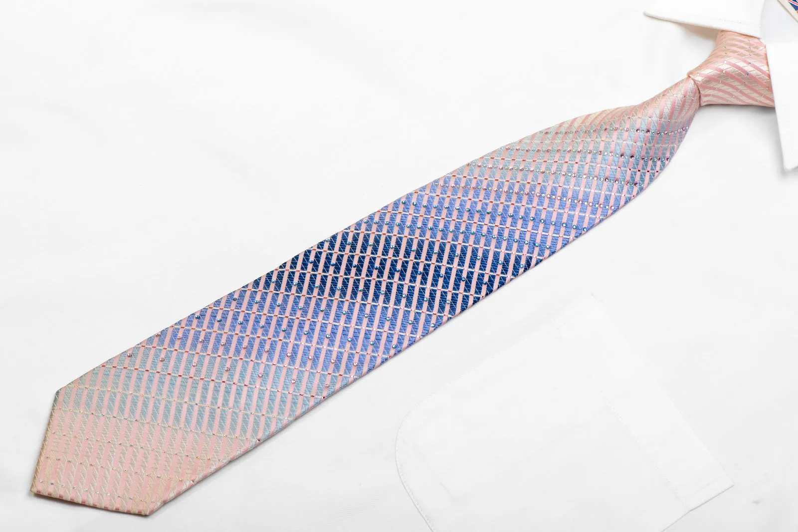 Rhinestone Silk Tie Pink Mauve Striped With Pink Sparkles