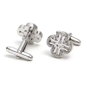 RHINESTONE silver CLOVER BUTTON FORMAL CUFFLINKS