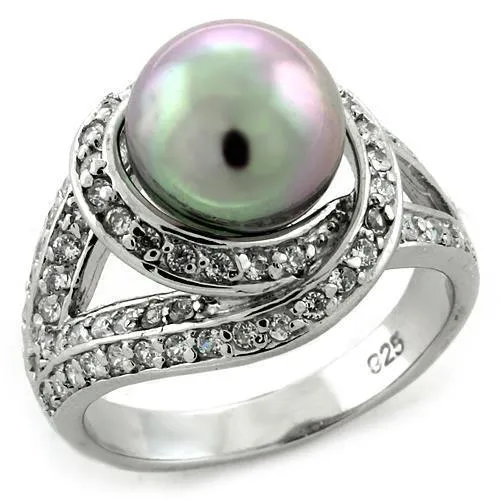 Rhodium 925 Sterling Silver Ring with Synthetic Pearl in Gray for Women Style LOAS1159