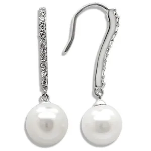 Rhodium Brass Earrings with Synthetic Pearl in White for Women White Stone Color Style LO1565