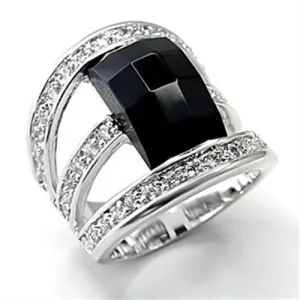 Rhodium Brass Ring with AAA Grade CZ in Jet for Women Style 7X055