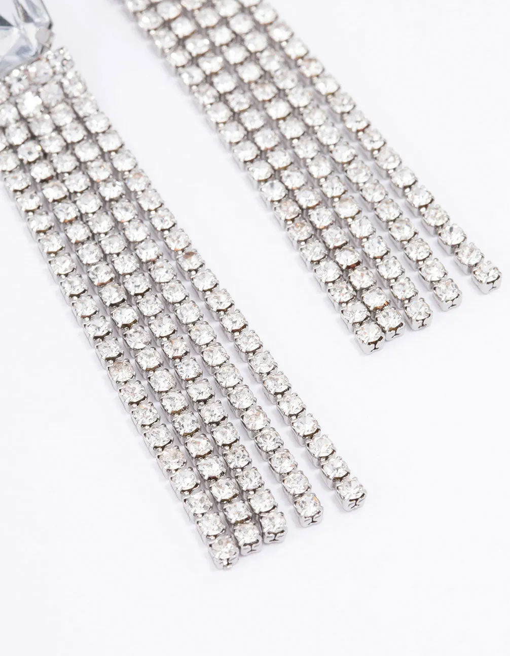 Rhodium Diamante Cup Chain Drop Earrings