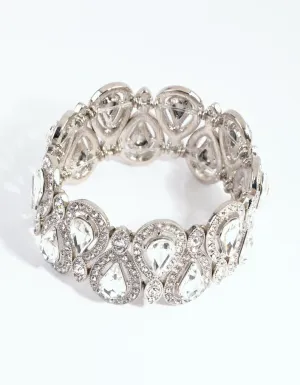 Rhodium Diamante Teardrop Stretch Bracelet