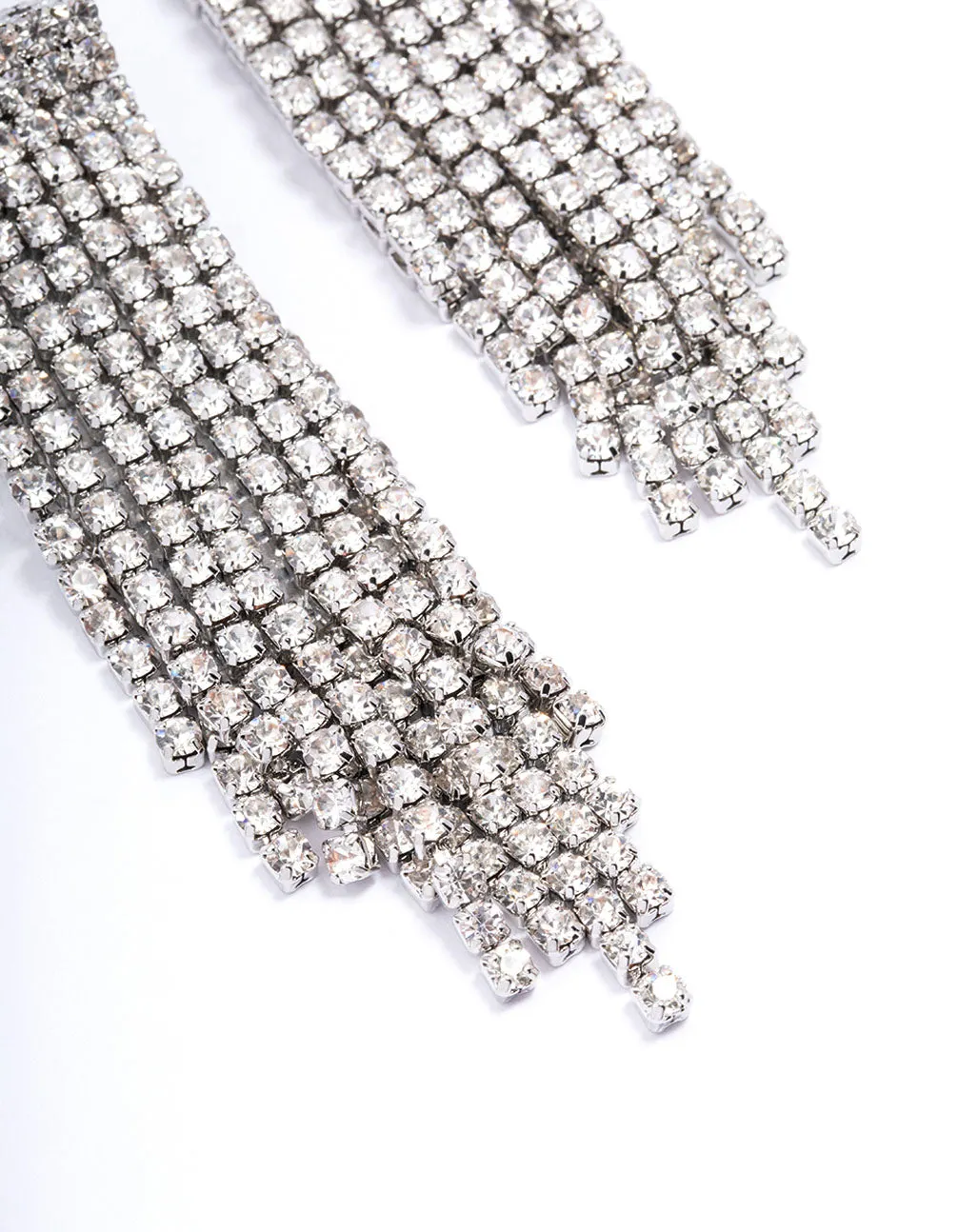 Rhodium Double Diamante Cupchain Drop Earrings