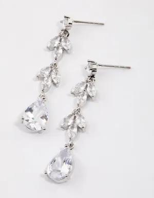 Rhodium Double Vine Teardrop Earrings