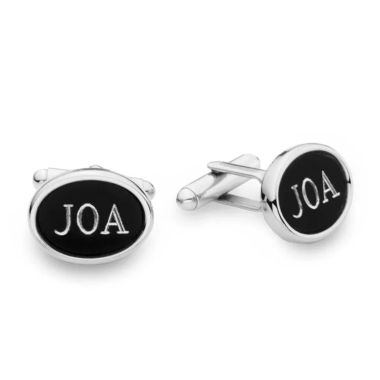 Rhodium Finish & Black Matte Oval Cufflinks