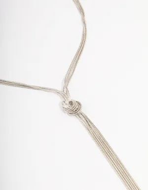 Rhodium Long Knotted Tassel Necklace