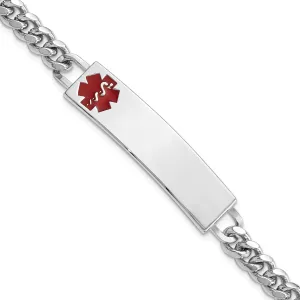 Rhodium Plated Large Red Epoxy Medical ID Bracelet