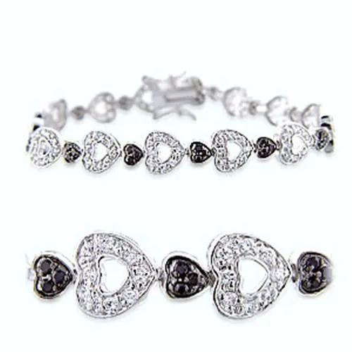 Rhodium   Ruthenium Brass Bracelet with AAA Grade CZ in Jet for Women Style 36705