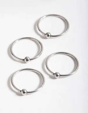 Rhodium Surgical Steel Ball Nose Ring 4-Pack