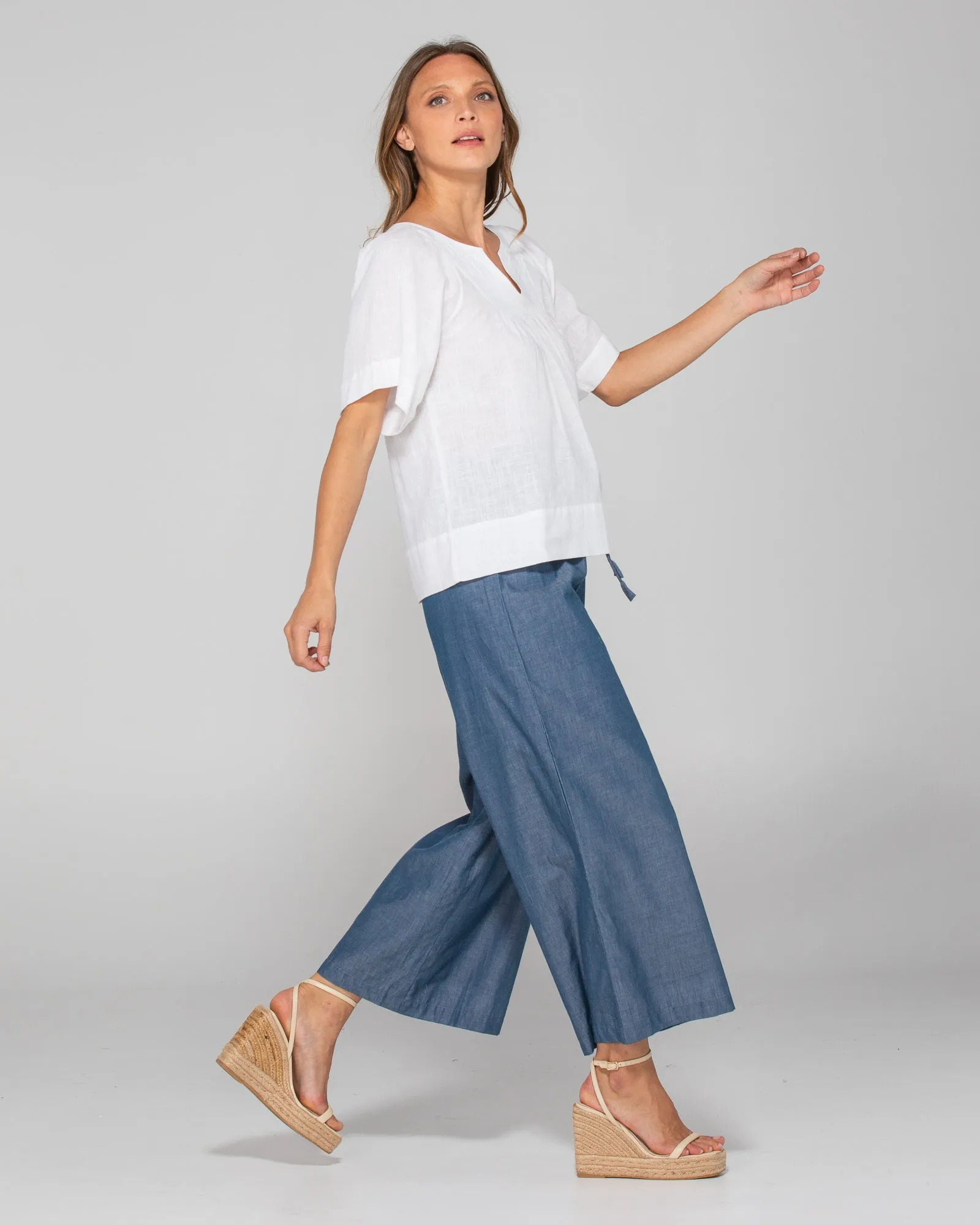 Ria Pant With Pockets - Blue Chambray