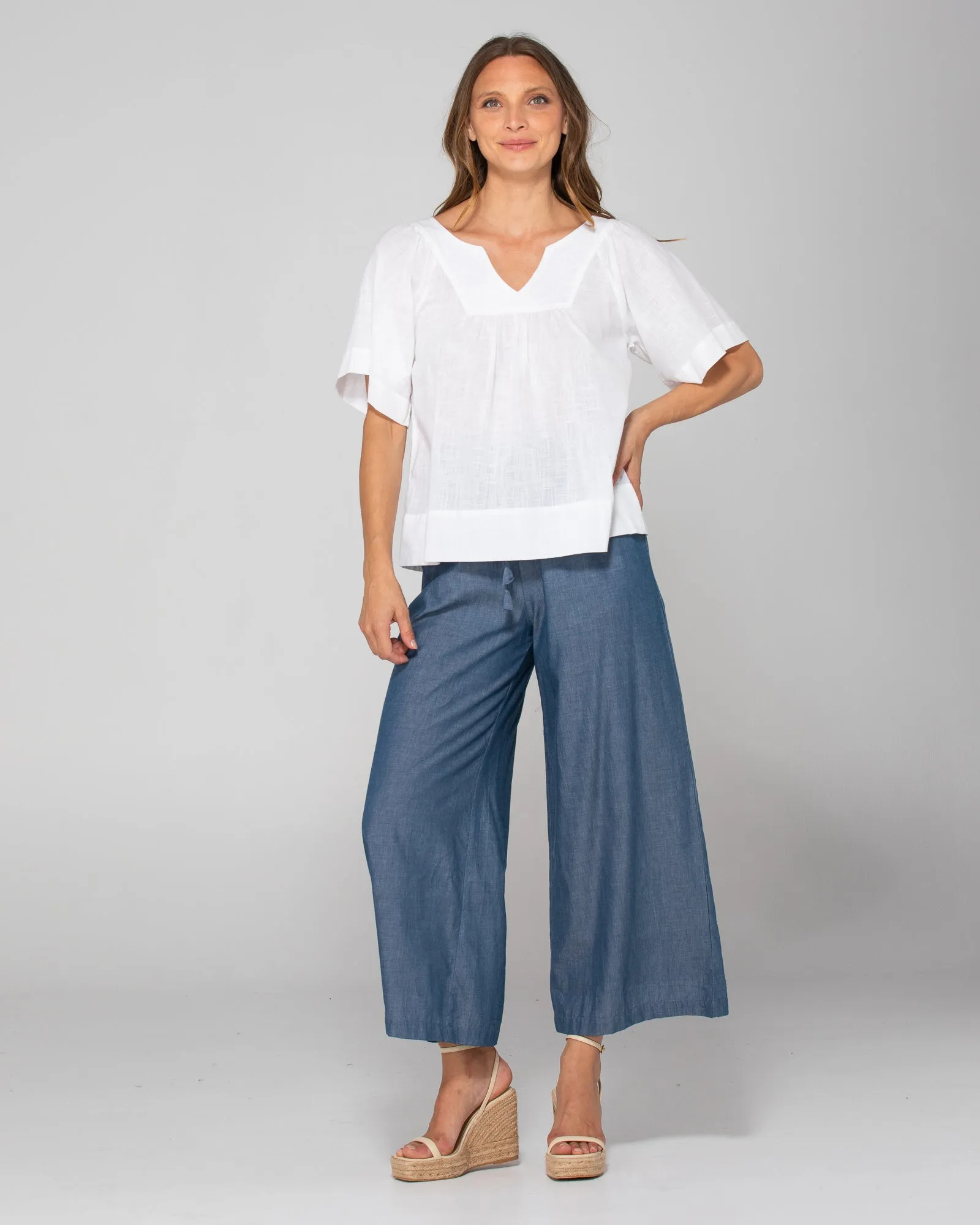 Ria Pant With Pockets - Blue Chambray