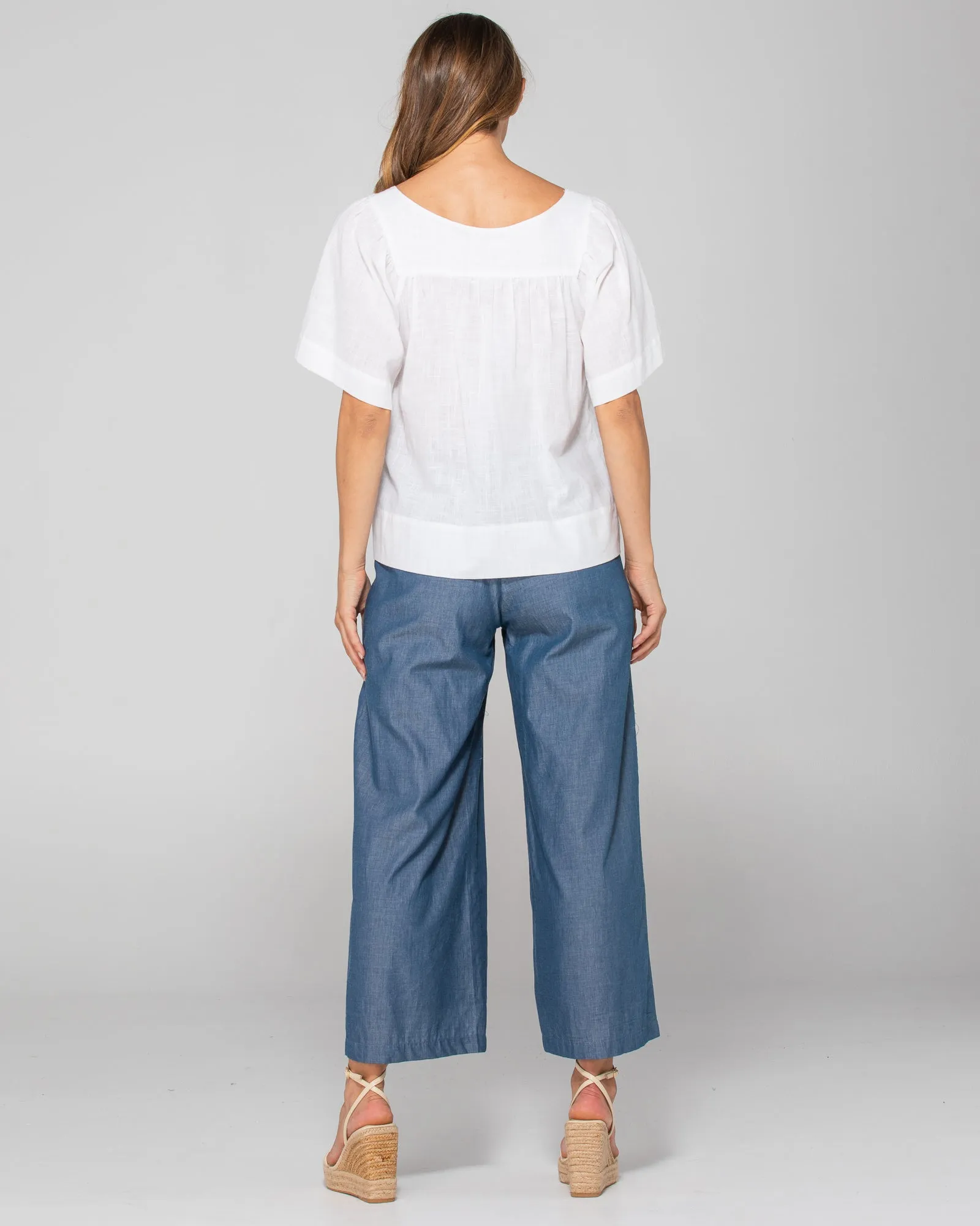 Ria Pant With Pockets - Blue Chambray