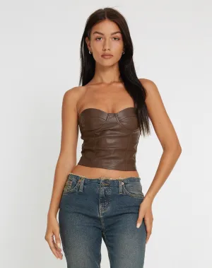 Riaza Bandeau Corset Top in PU Brown